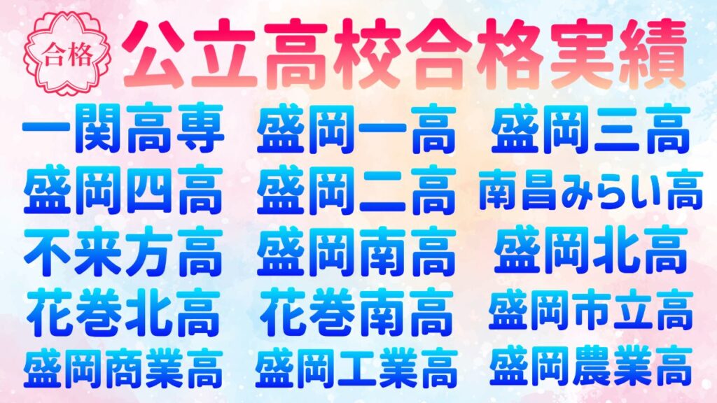 盛岡学習塾公立高校合格高校名