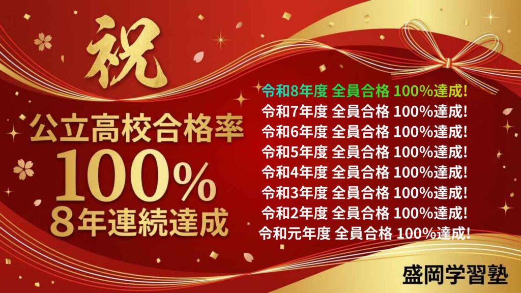 盛岡学習塾年度別合格率8年連続100％